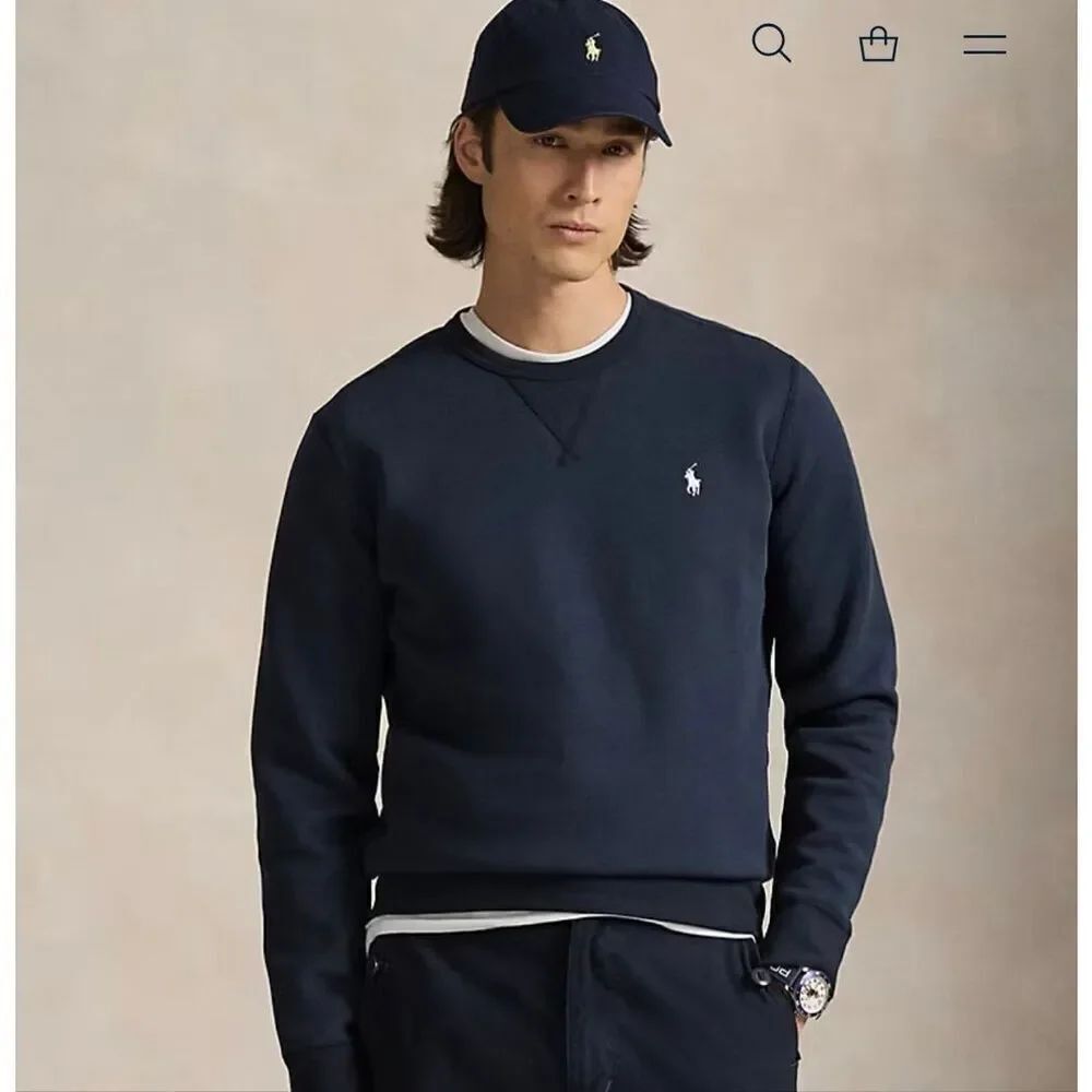POLO RALPH LAUREN Aviator Navy Double Knit Sweatshirt-XS